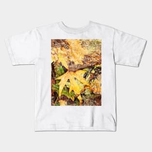 Fallen leaves floating in the river, 2, (Set of 3), fall, autumn, xmas, holiday, nature, forest, trees, winter, color, flowers, orange, art, botanical, leaves, leaf, floral, wet, rain, water, holidays, digital, spring, aqua, graphic-design, christmas Kids T-Shirt